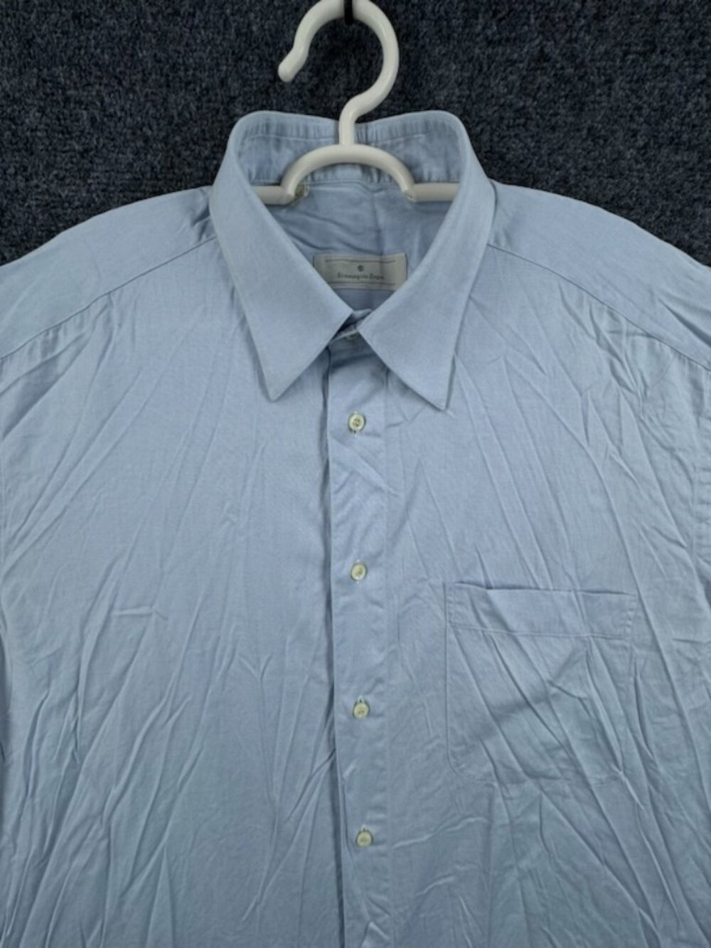 Ermenegildo Zegna 16.5 Blue Mens Pocket Button Up Cotton Italian Shirt Solid